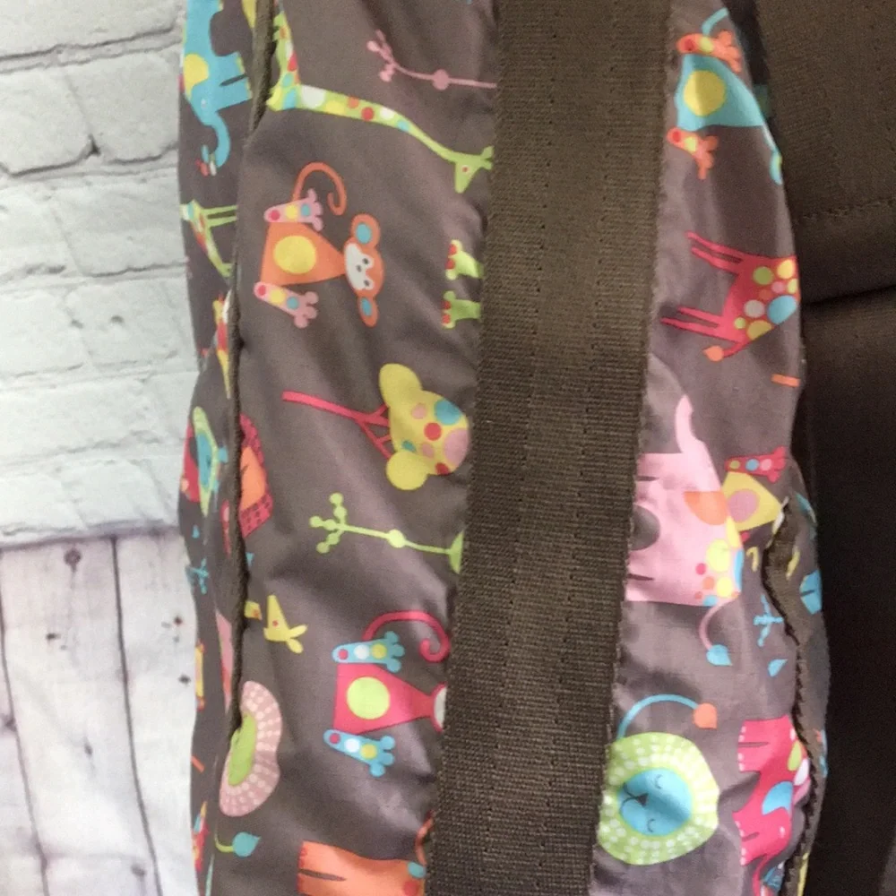 LESPORTAC Classic Diaper Bag Brown Happy Elephants Print